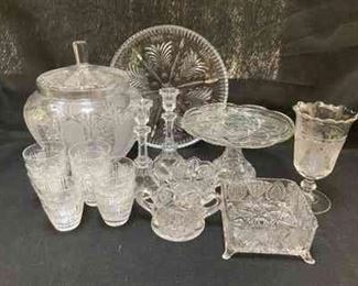 Cut Crystal Lidded Punch Bowl Punch Glasses And More