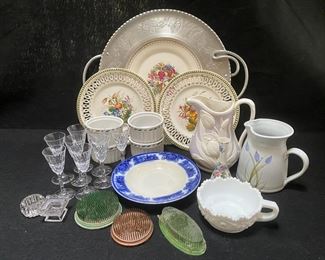 Crystal Cordial Glasses English Syrup Jug Metal Floral Frogs And More