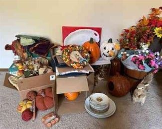 Fall Decor Cornucopia Ceramic JackoLanterns Studio Nova Turkey Platter And Artificial Plants