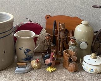 Marshall Pottery 5 Crock Langleyware Bed Pig Carved Wooden Figurines Duck Ceramic Pitcher