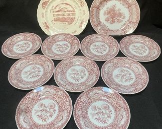 Spode Red Floral Plates And Historic Seattle Plate