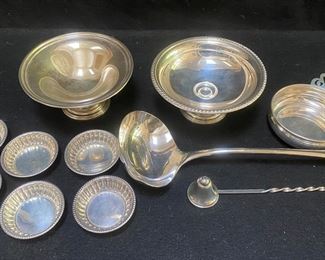 Sterling Silver Salt Cellars Lunt Weighted Footed Dishes and Randahl Candle Snuffer