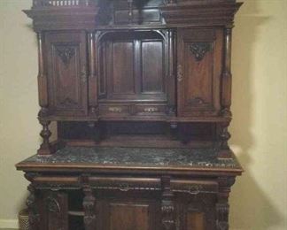 02 Antique Marble Top Buffet and Hutch