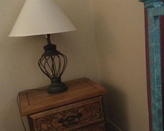 Ornate Wooden Night Stand with Lamp