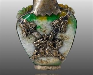 Chinese Qing Dynasty Silver/Jade Snuff Bottle
