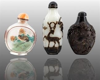 3pc Qing Dynasty Glass/Stone Snuff Bottles
