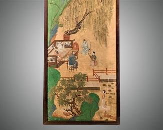 Signed Qiuying Ming Dynasty Village Silk Painting

