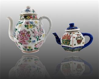 2pc Vintage Famille Rose Porcelain Teapots
