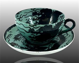 Qing Dynasty 2pc. Green Glazed Porcelain Tea Set
