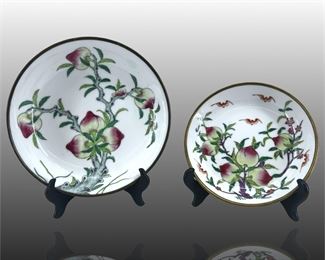 2pc. Porcelain & Brass Famille Plates
