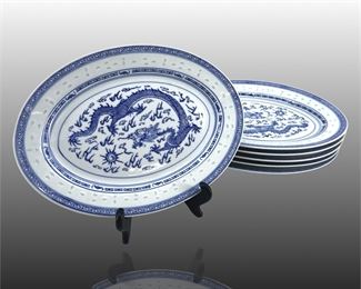 6pc. Vintage Blue & White Porcelain Plates
