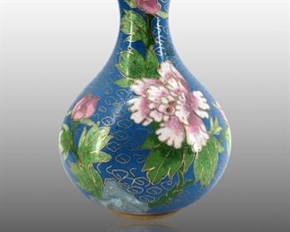 Small Blue Floral Cloissoné Brass Vase
