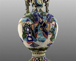 Antique Japanese Moriage Enameled Ceramic Vase
