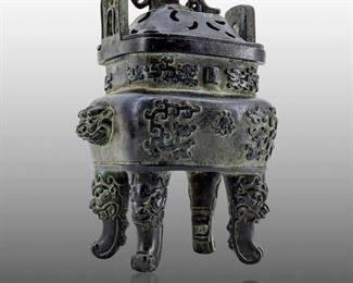 Chinese Qing Dynasty Bronze Foo Dog Incense Jar
