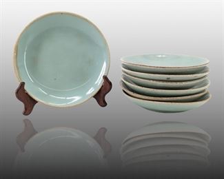 7pc. Japanese Qing Dynasty Celedon Plates
