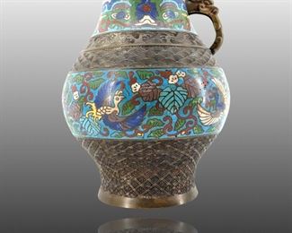 Large Antique Brass Chinese Cloisonné Vase
