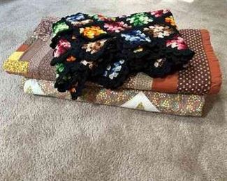 Patchwork Quilt And Knitted Throws