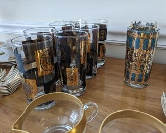 Vintage black & gold / turquoise glassware