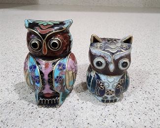 Pre-Sale: Two Miniature Cloisonne Owls