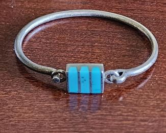 Sterling & Inlaid Turquoise Bracelet sterling Bangle w Clasp Mexico