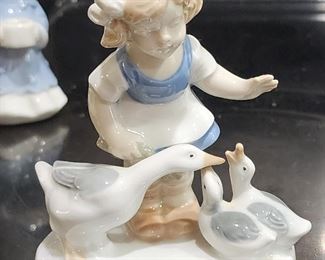 Vintage Blue Crown Girl With Geese Figurine, Bone China