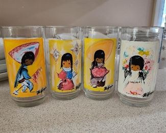 Set of (4) vintage DeGrazia tumblers Children of the Southwest