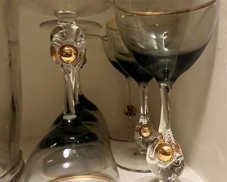 Jozef Stanik Zuzanna ATLAS GRAY Stem Glasses 7" Gold Ball…set of 6