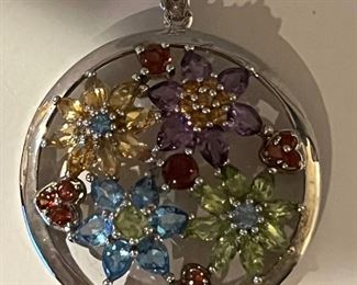 Huge floral pendant with natural gemstones