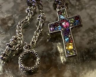 Large sterling cross with large gemstones