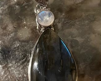Moonstone and labradorite pendant in sterling