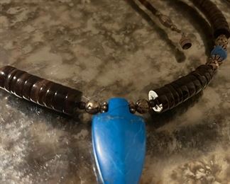 Antique antler and turquoise medicine man necklace