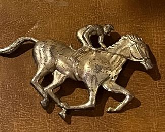 Large horse and jockey brooch in sterling