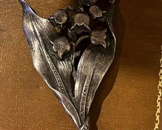Vintage Art Nouveau Sterling Silver Lily of the Valley Flower Brooch