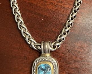 Huge sterling necklace with 14k and blue topaz