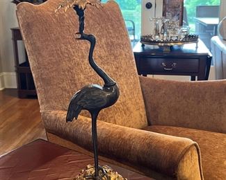 Antique gilt bronze crane candle stick