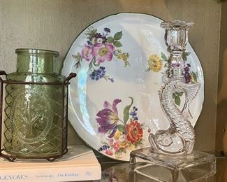 Clear Tiffin dolphin candlestick