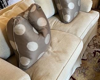 Down filled sofas in a linen cotton chenille…6 pieces were $13,000