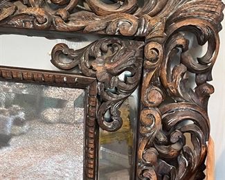 Huge 48” square antique mirror from France