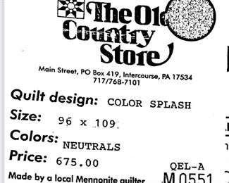Mennonite Quilt receipt and quilt in masterful condition