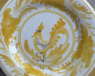 Vintage Mustard Yellow Rooster Plate Handpainted Greece large
