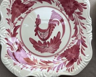 Vintage Cranberry red Rooster Plate Handpainted Greece