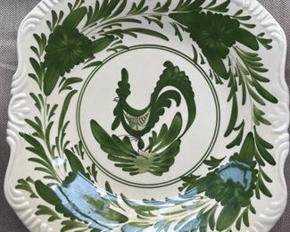 Vintage Olive green Rooster Plate Handpainted Greece