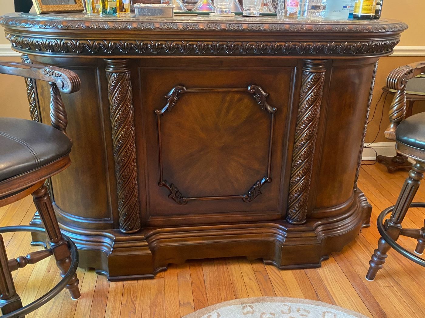 BEAUTIFUL CARVED BAR WITH 2 STOOLS-PRESALE IS AVAILABLE ON THIS ITEM.  TEXT BRENDA 973-418-1286 FOR APPT. $1200