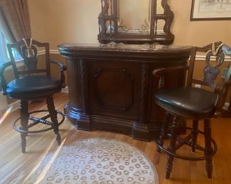 BEAUTIFUL CARVED BAR WITH 2 STOOLS-PRESALE IS AVAILABLE ON THIS ITEM.  TEXT BRENDA 973-418-1286 FOR APPT. $1200
