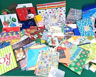 LARGE TABLE LOT GIFT BAGS WRAPPING PAPER