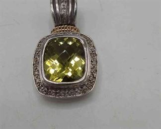 Sterling, 14KT, Quartz and Diamond Pendant