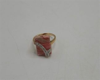 Gold, Rhodochrosite Diamond Ring