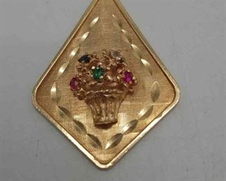 14KT Gold Pendant with Flowers