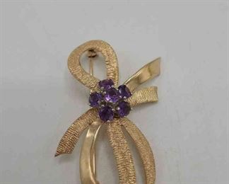 14KT Yellow Gold Amethyst Brooch