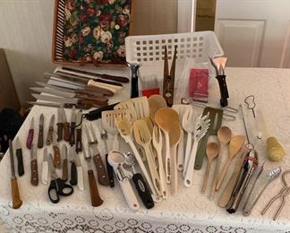Basket of Knives and Cooking Utensils